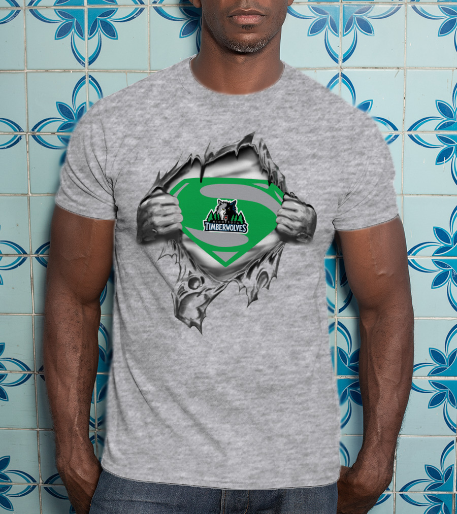 Timberwolves Super Man Logo Tear T-Shirt