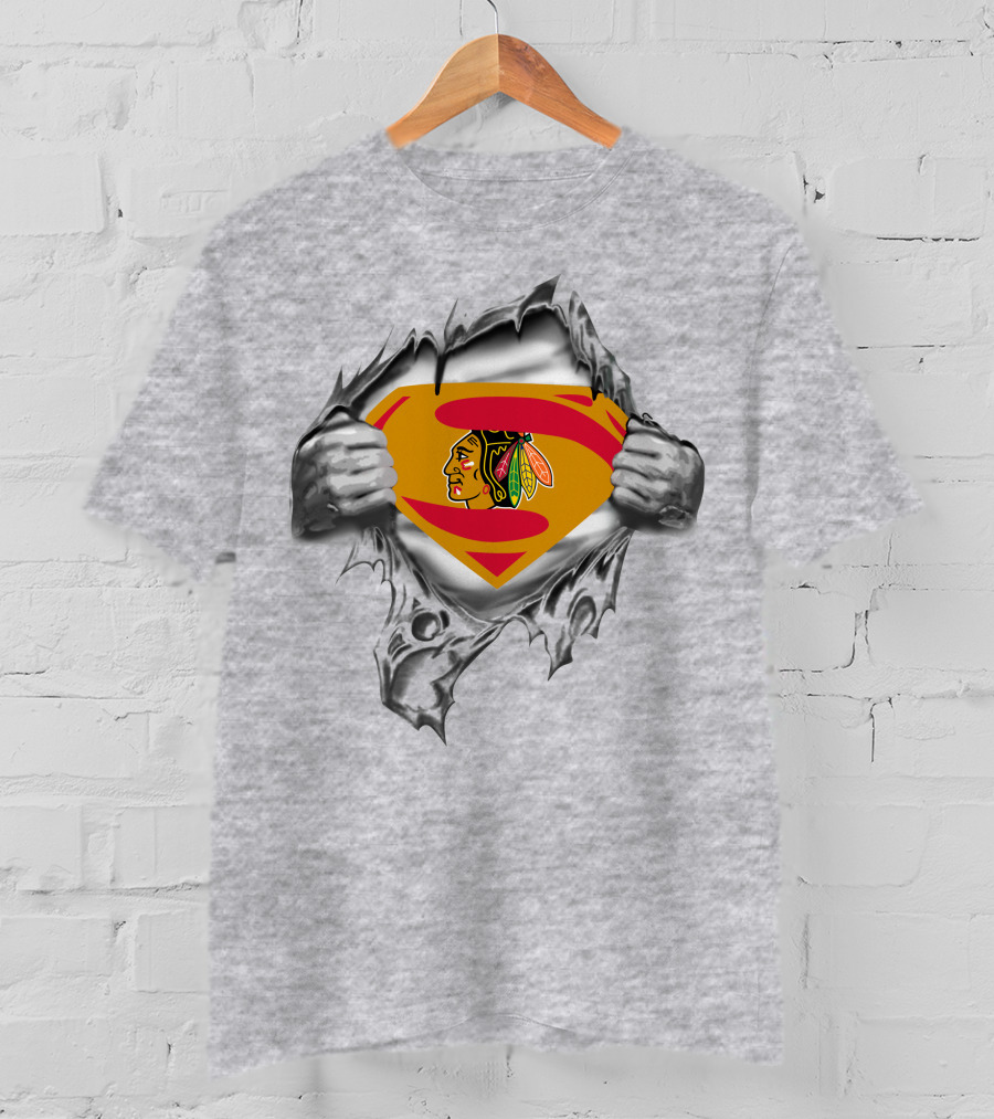 Blackhawks Superman Emblem Tear With Hands T-Shirt