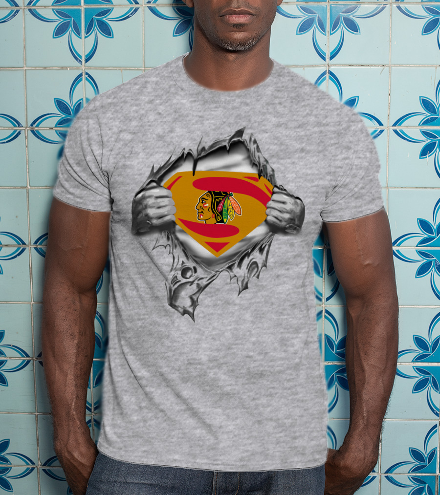 Blackhawks Superman Emblem Tear With Hands T-Shirt