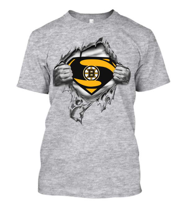 Bruins Superman Logo Integration With Ripped Shirt Effect T-Shirt