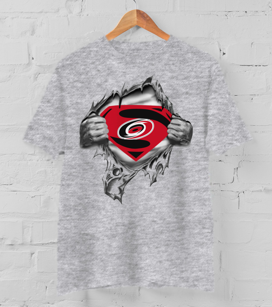 Hurricanes Carolina Superman Emblem Torn Chest T-Shirt