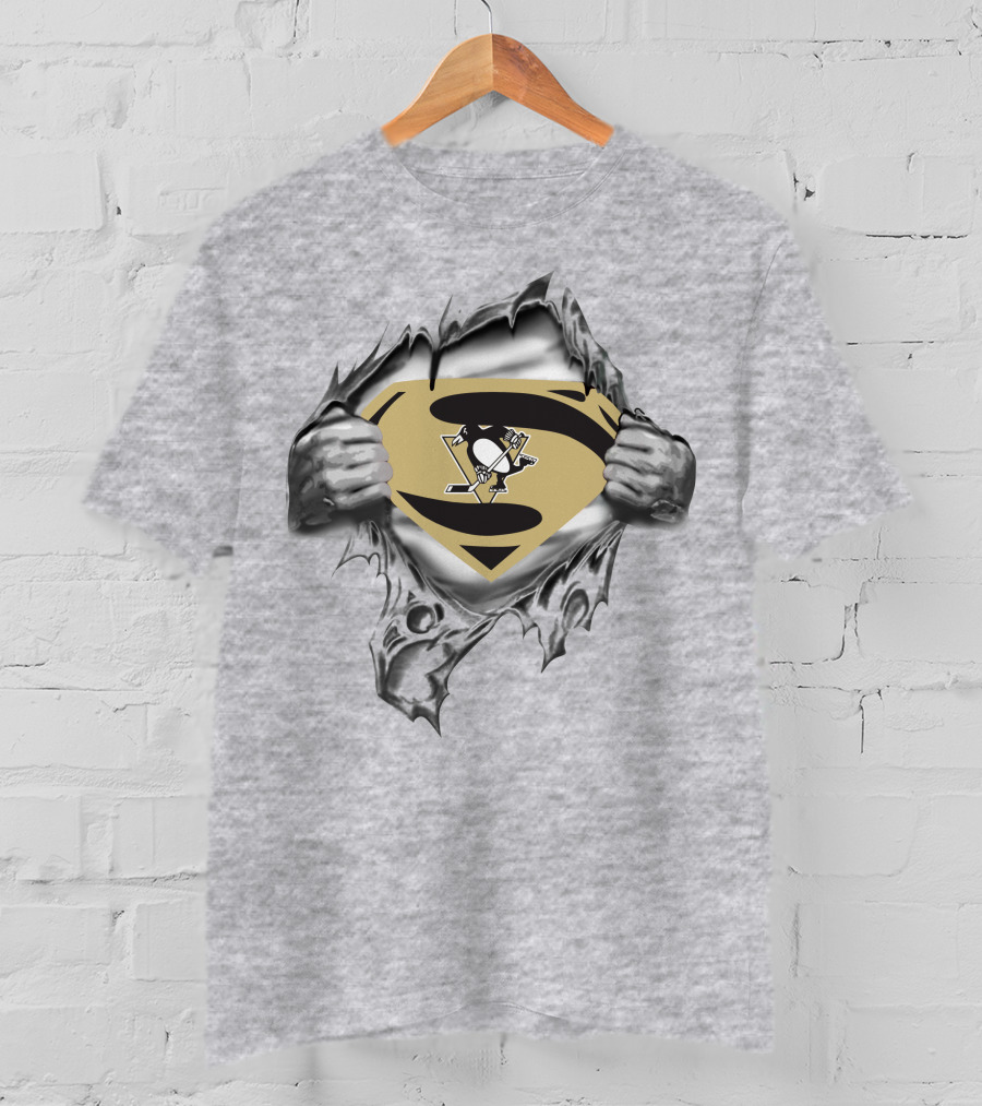 Pittsburgh Penguins Superman Emblem Unveiling Hockey Fan Fusion T-Shirt