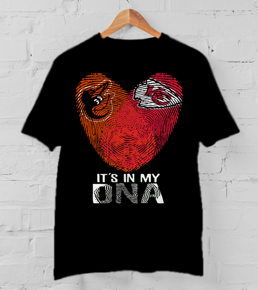 Baltimore Orioles Kansas City Chiefs Heart Fingerprint It's In My Dna T-Shirt