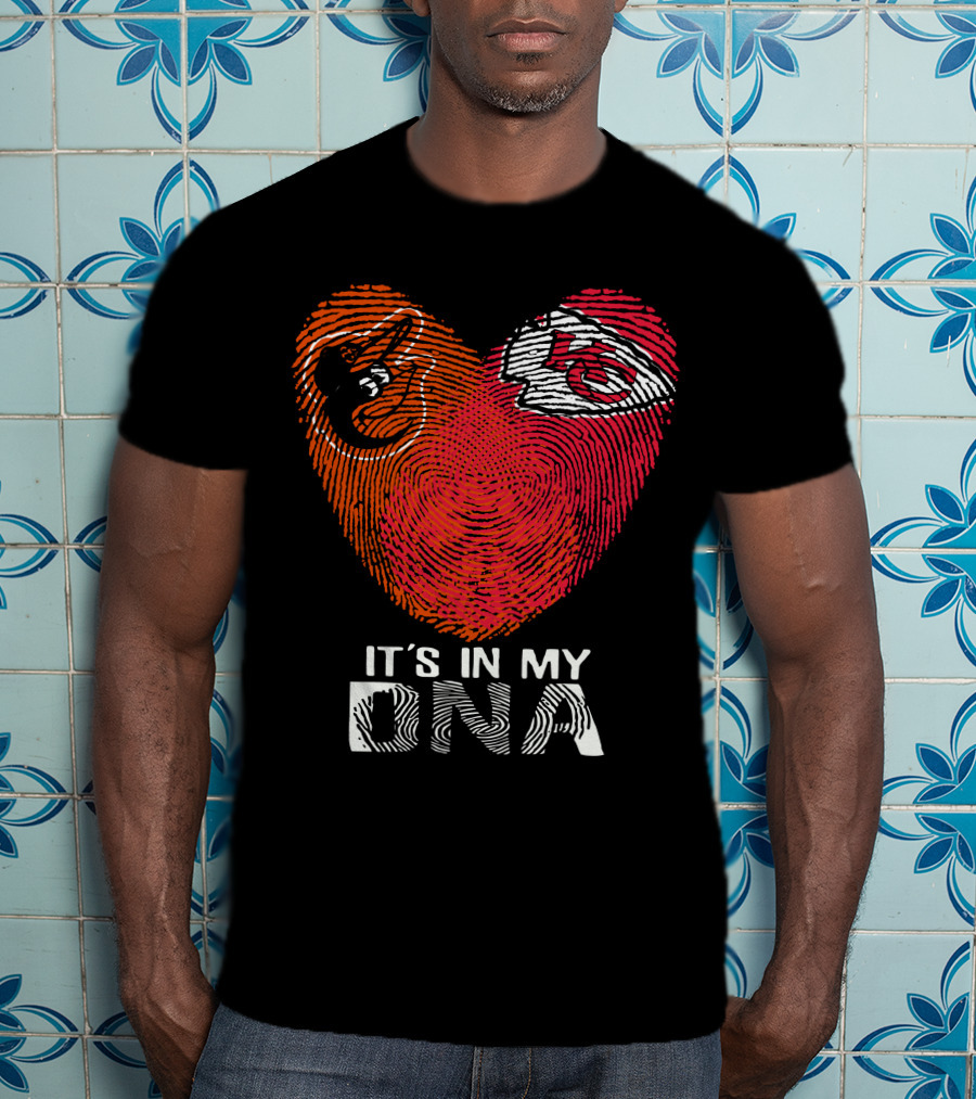 Baltimore Orioles Kansas City Chiefs Heart Fingerprint It's In My Dna T-Shirt