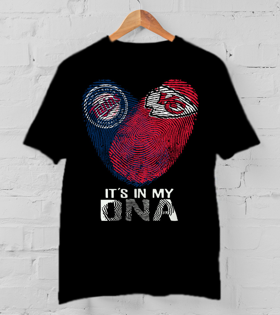 Minnesota Twins Kansas City Chiefs It's In My DNA Fingerprint Heart T-Shirt