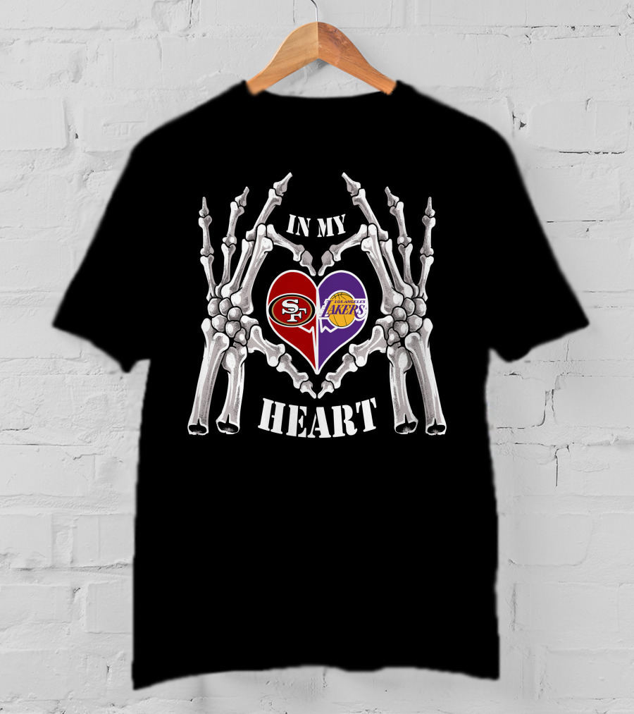 49ers Lakers S.f. L.a. In My Heart Skeleton Heart T-Shirt