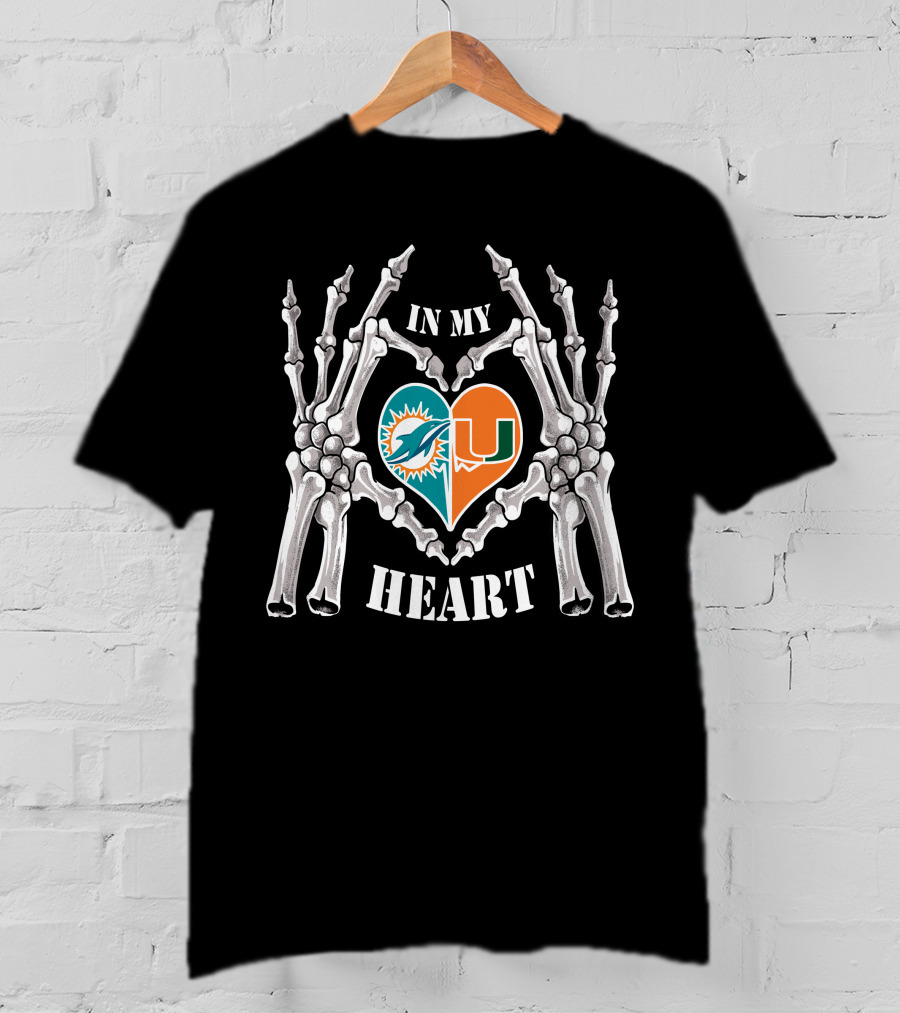 Dolphins Hurricanes In My Heart Skeleton Hands T-Shirt