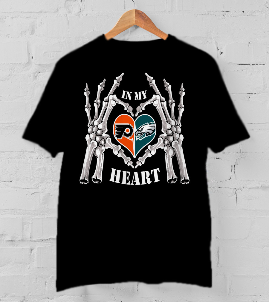 In My Heart Flyers Eagles Skeleton Hands Heart-Shaped T-Shirt