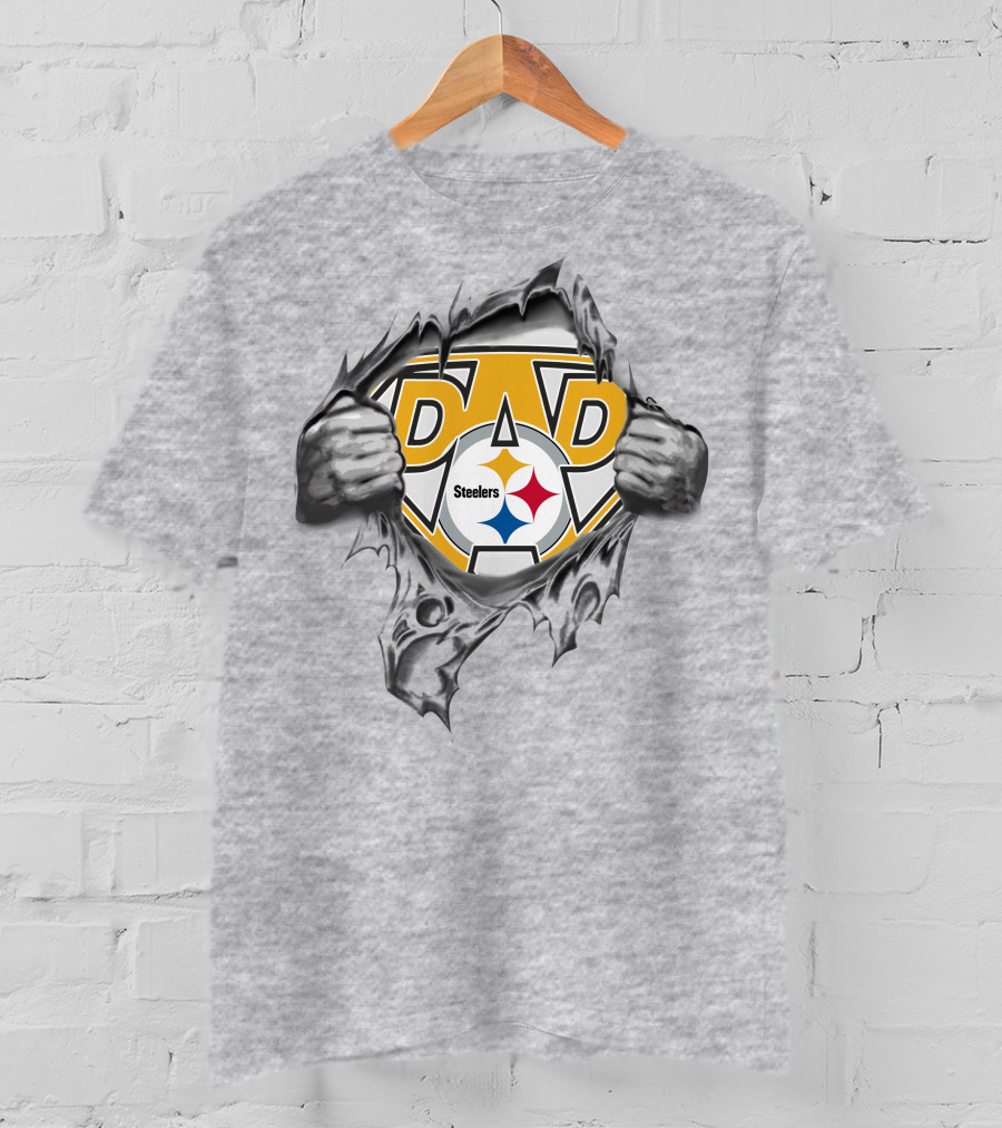 Steelers Dad Logo With Ripped Superhero Effect T-Shirt
