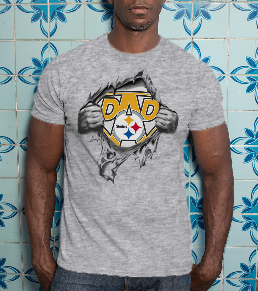 Steelers Dad Logo With Ripped Superhero Effect T-Shirt