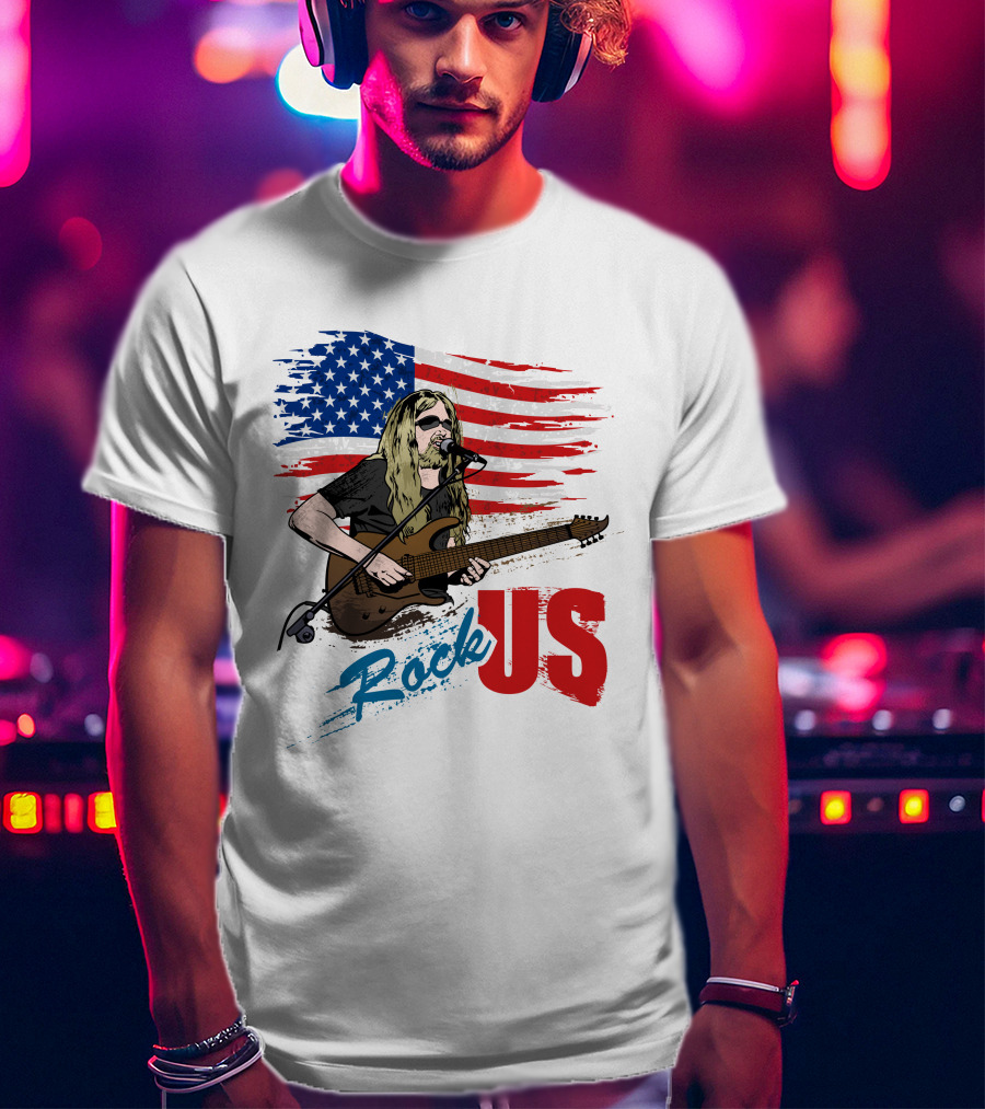 Rock US American Flag Guitarist Performance T-Shirt