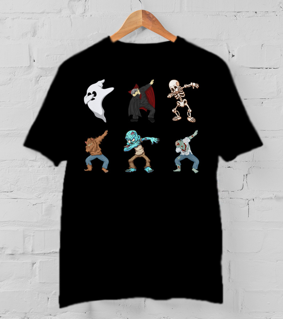 Dabbing Halloween Skeleton Ghost Vampire Werewolf Zombie Monster T-Shirt