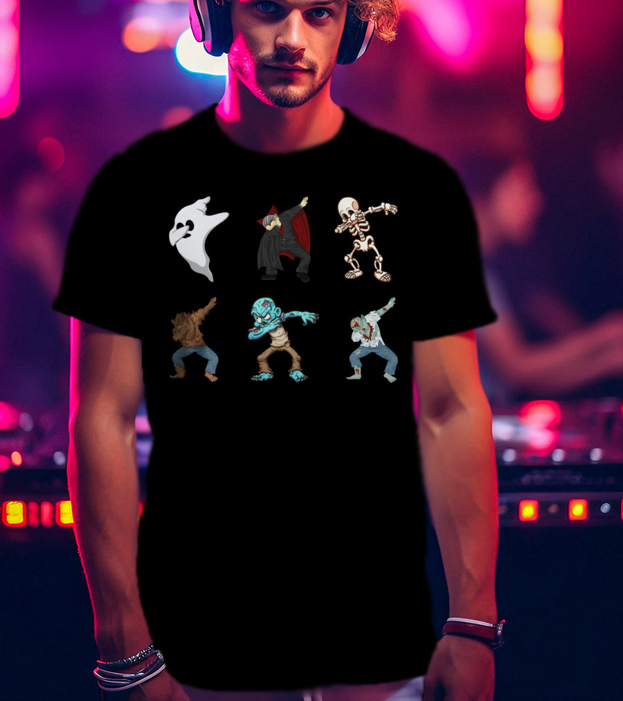 Dabbing Halloween Skeleton Ghost Vampire Werewolf Zombie Monster T-Shirt