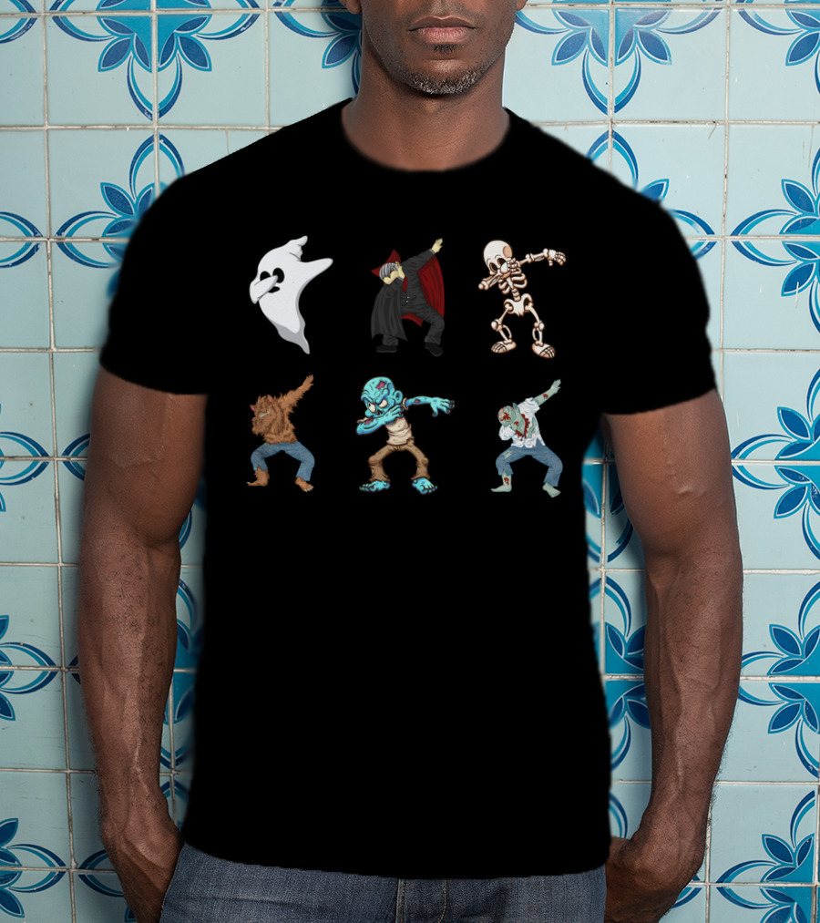 Dabbing Halloween Skeleton Ghost Vampire Werewolf Zombie Monster T-Shirt