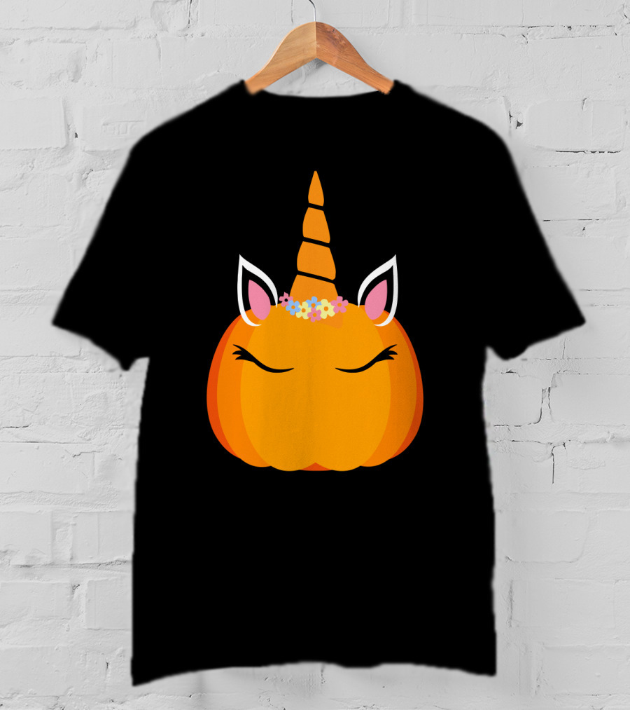 Unicorn Pumpkin With Floral Crown And Sleepy Eyes T-Shirt
