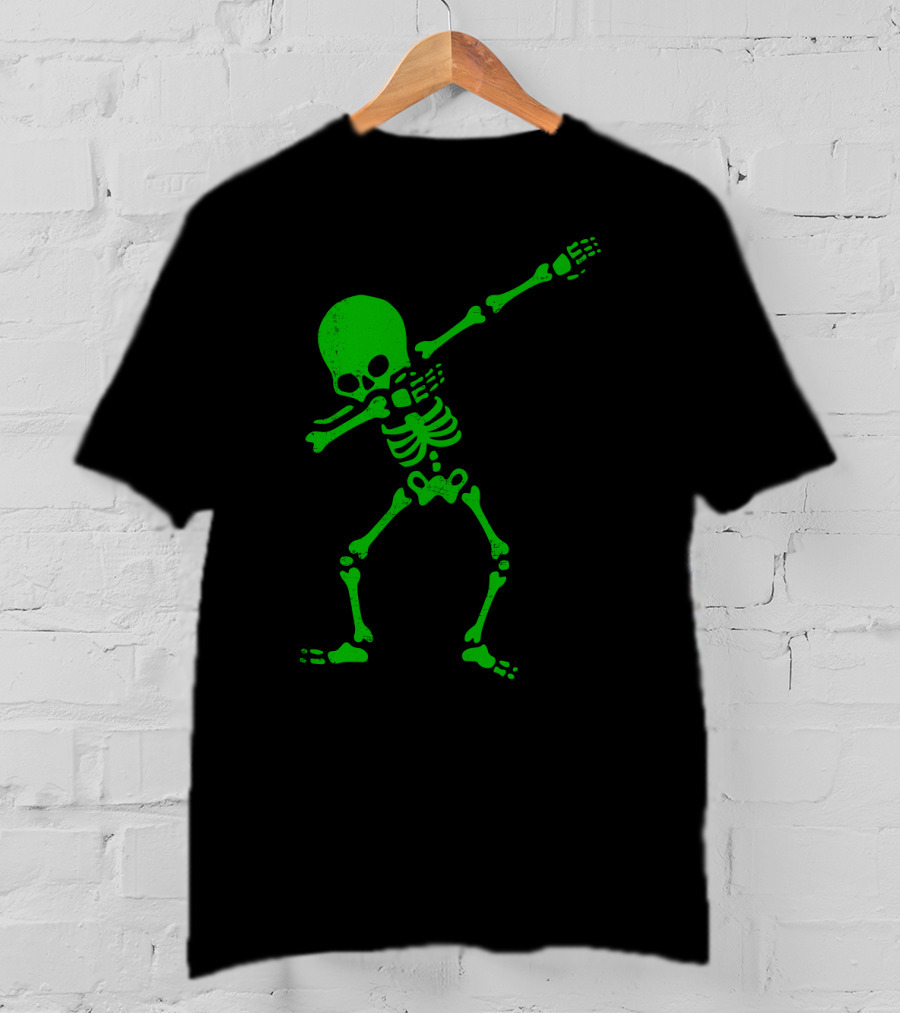 Dabbing Green Skeleton Halloween Humor T-Shirt