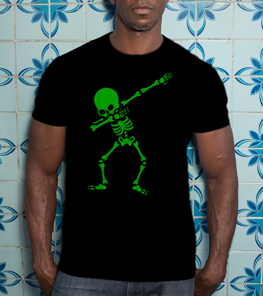 Dabbing Green Skeleton Halloween Humor T-Shirt