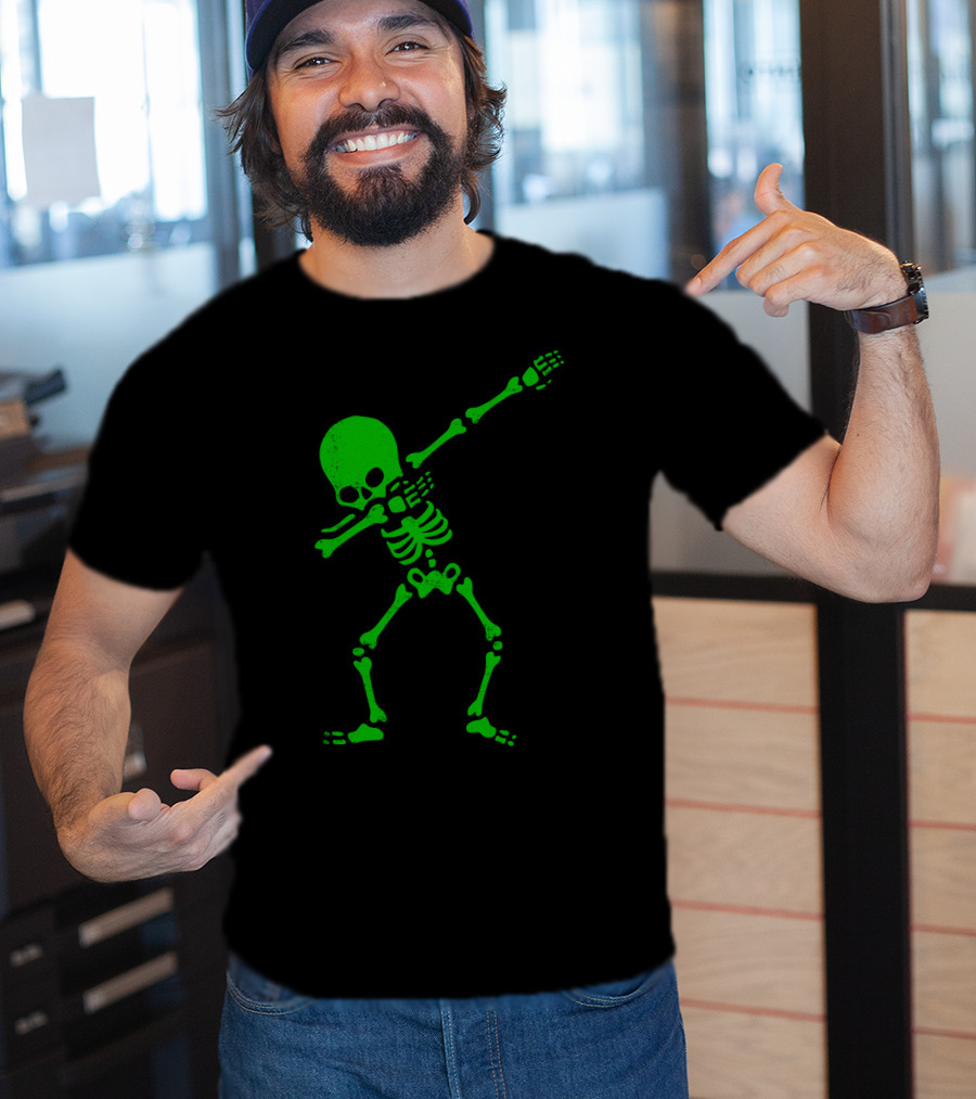 Dabbing Green Skeleton Halloween Humor T-Shirt