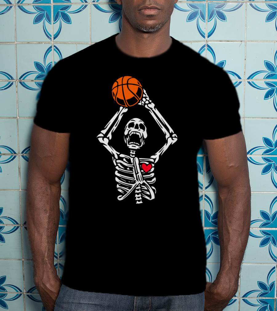 Funny Basketball Skeleton With Heart And Basketball T-Shirt