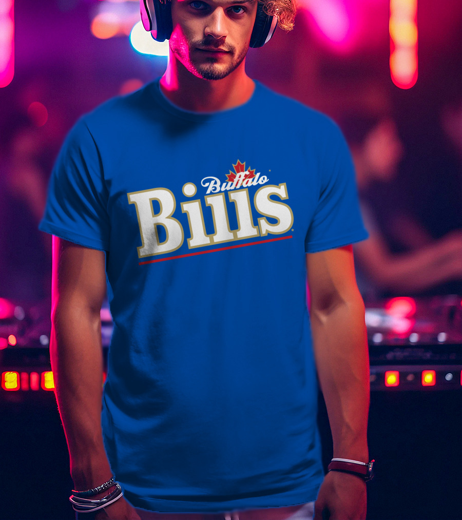 Buffalo Bills Logo With Red Maple Leaf T-Shirt