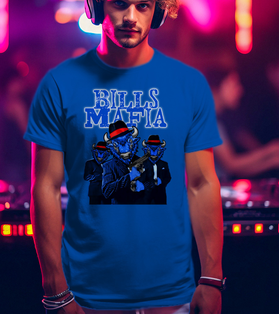 Bills Mafia Suited Blue Bulls Gang With Red Hats T-Shirt