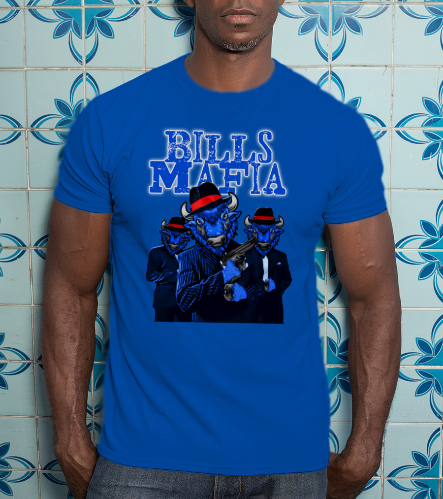 Bills Mafia Suited Blue Bulls Gang With Red Hats T-Shirt