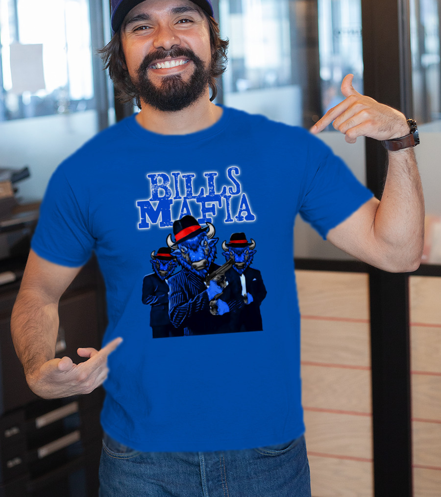 Bills Mafia Suited Blue Bulls Gang With Red Hats T-Shirt