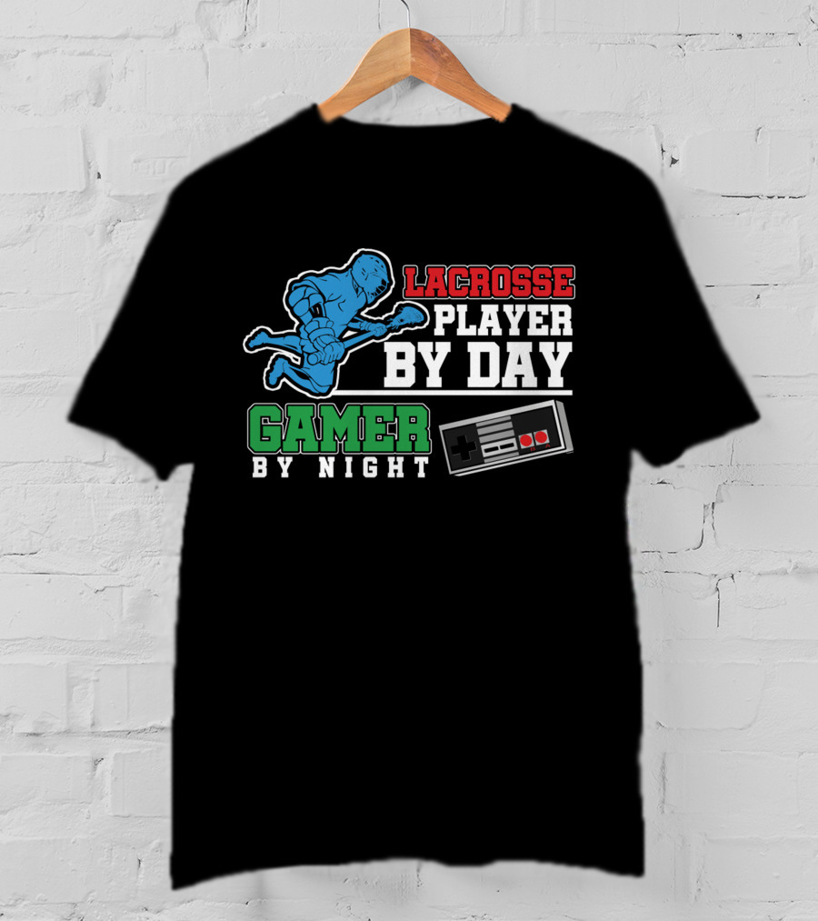 Lacrosse Player By Day Gamer By Night Retro Controller T-Shirt