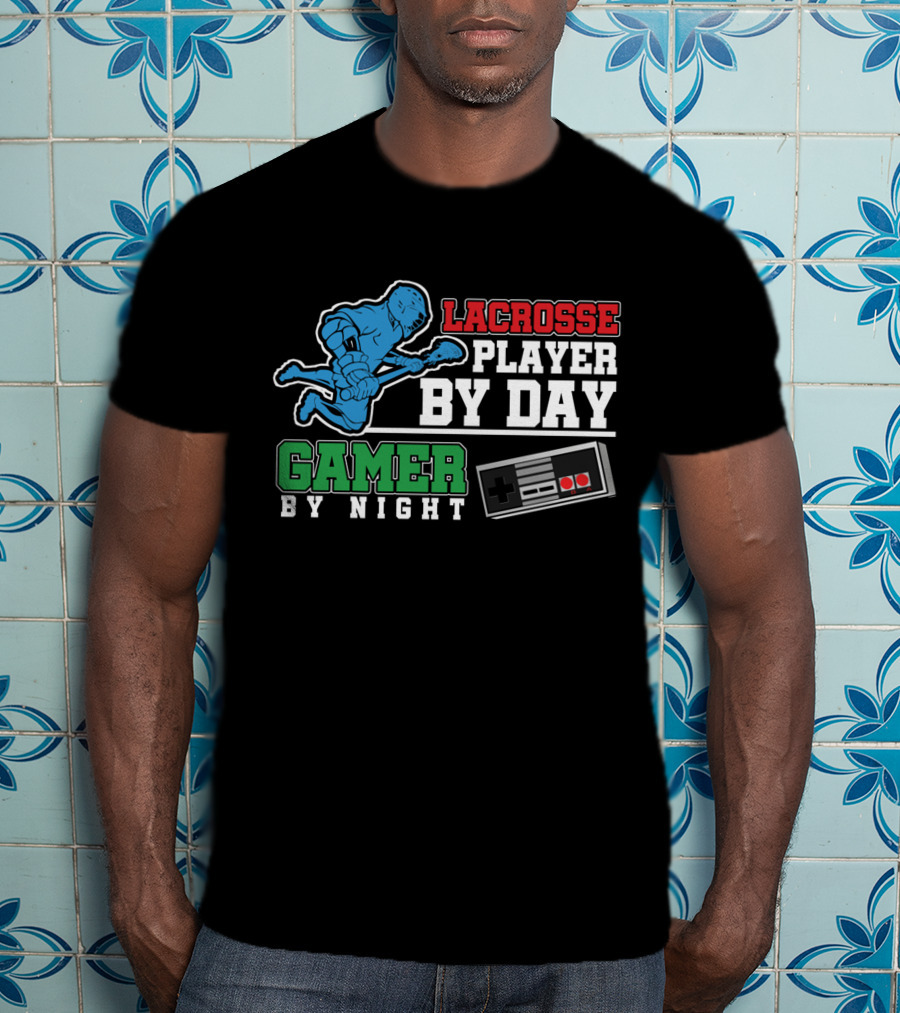 Lacrosse Player By Day Gamer By Night Retro Controller T-Shirt