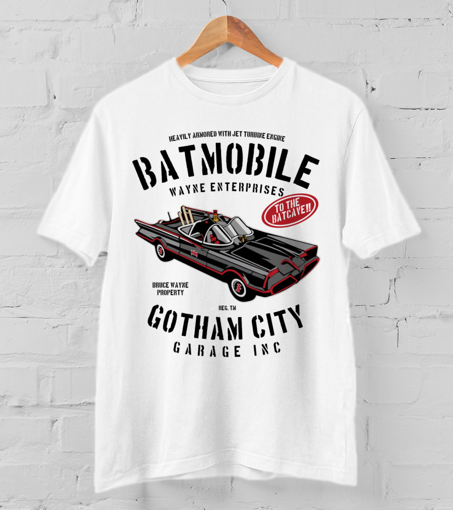 BATMOBILE Heavily Armored Jet Turbine Engine Wayne Enterprises Gotham City Garage Inc Bruce Wayne Property T-Shirt
