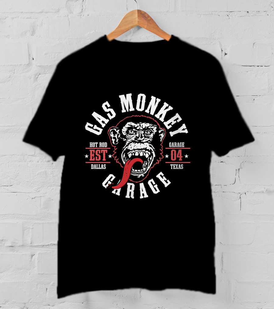Gas Monkey Garage Hot Rod Est 04 Dallas Texas Red Tongue T-Shirt