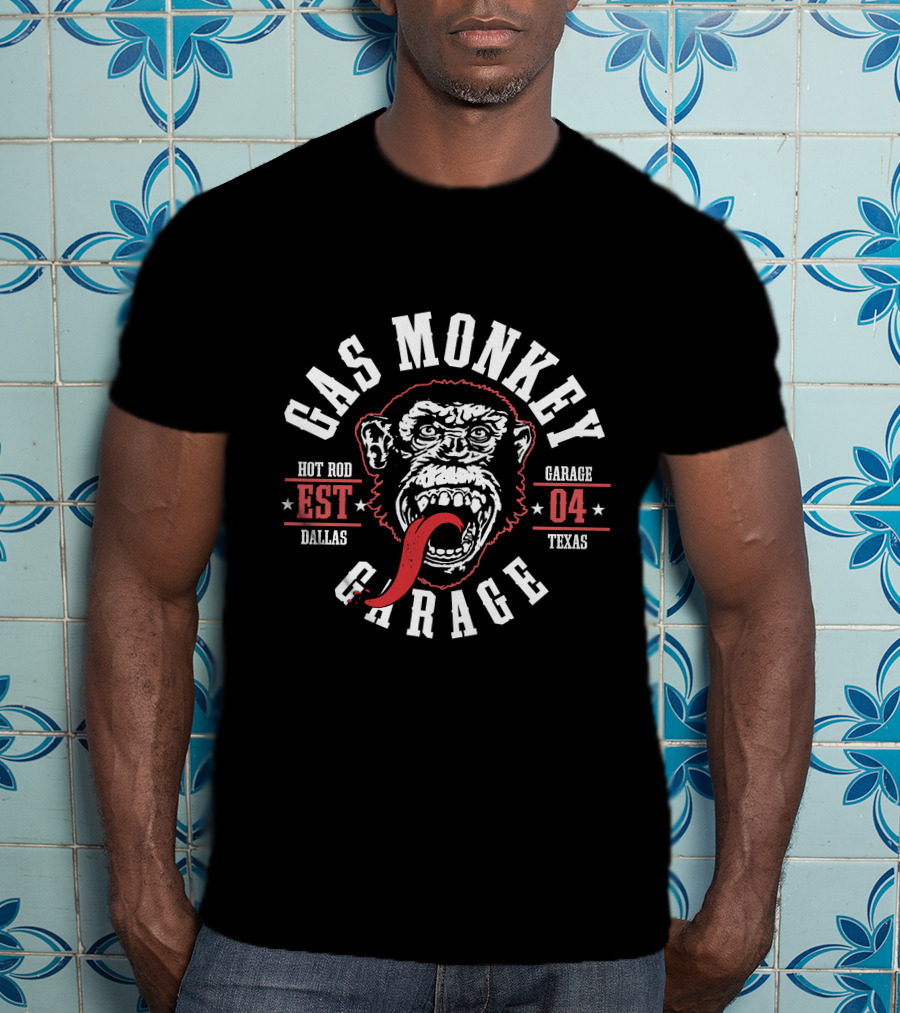 Gas Monkey Garage Hot Rod Est 04 Dallas Texas Red Tongue T-Shirt
