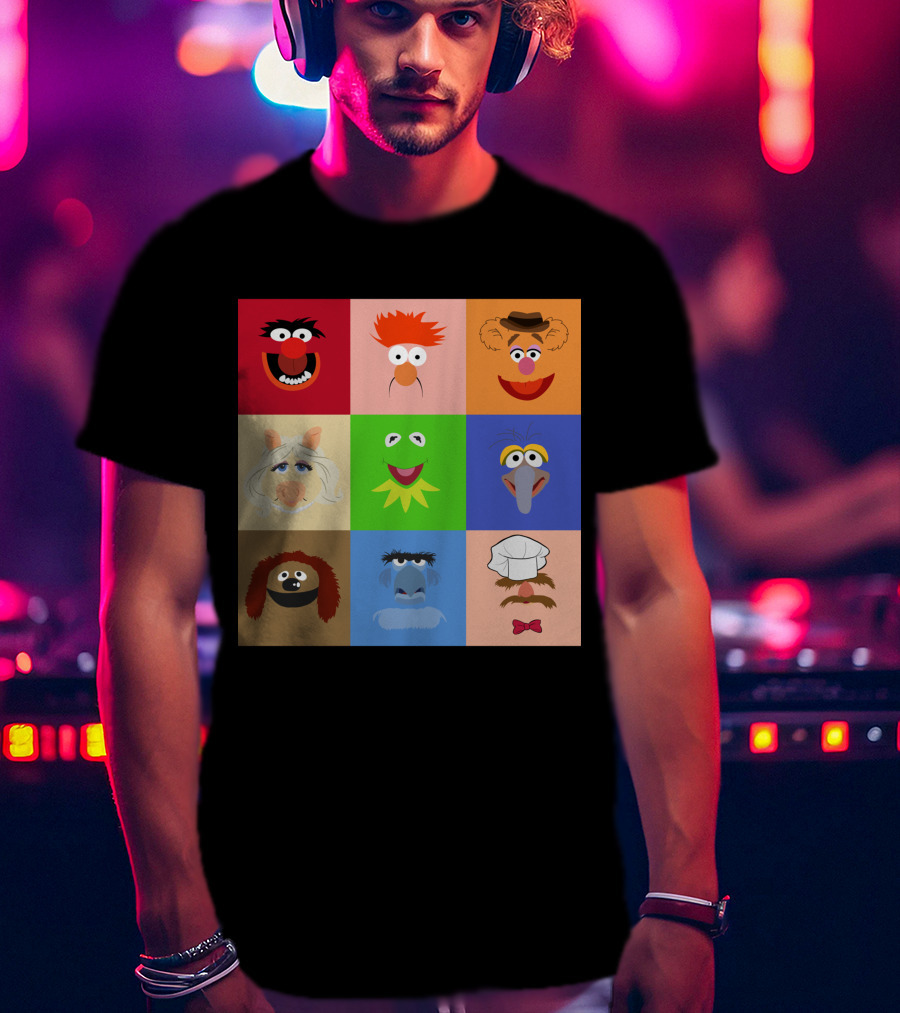 Muppets Faces Grid Featuring Kermit Piggy Fozzie Gonzo And More T-Shirt