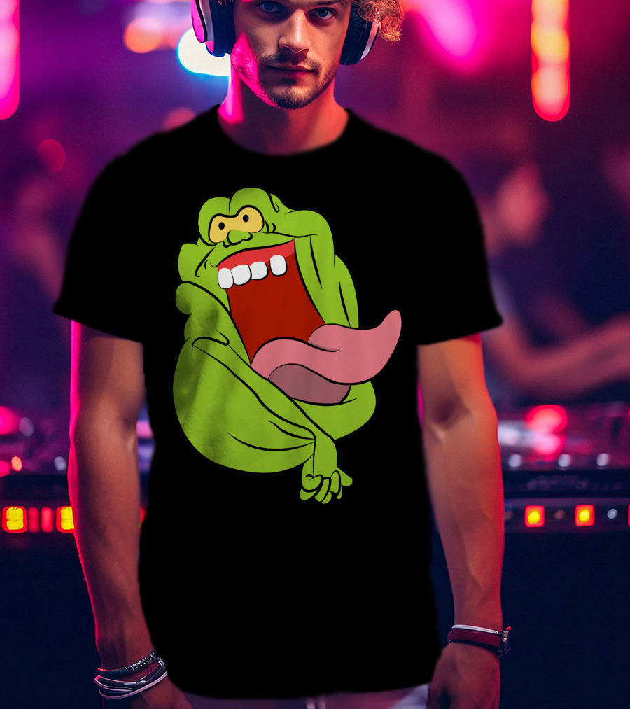 The Real Ghostbusters Slimer Tongue Out Iconic Cartoon Ghost Character T-Shirt