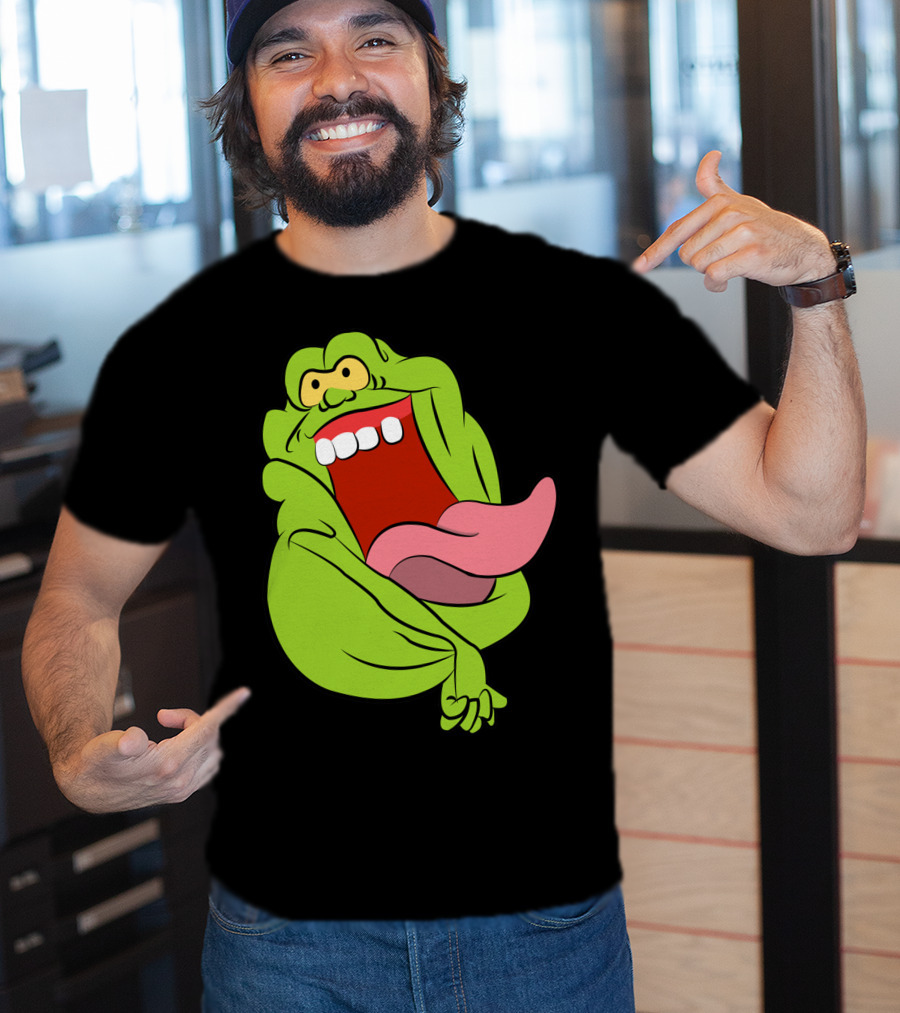 The Real Ghostbusters Slimer Tongue Out Iconic Cartoon Ghost Character T-Shirt