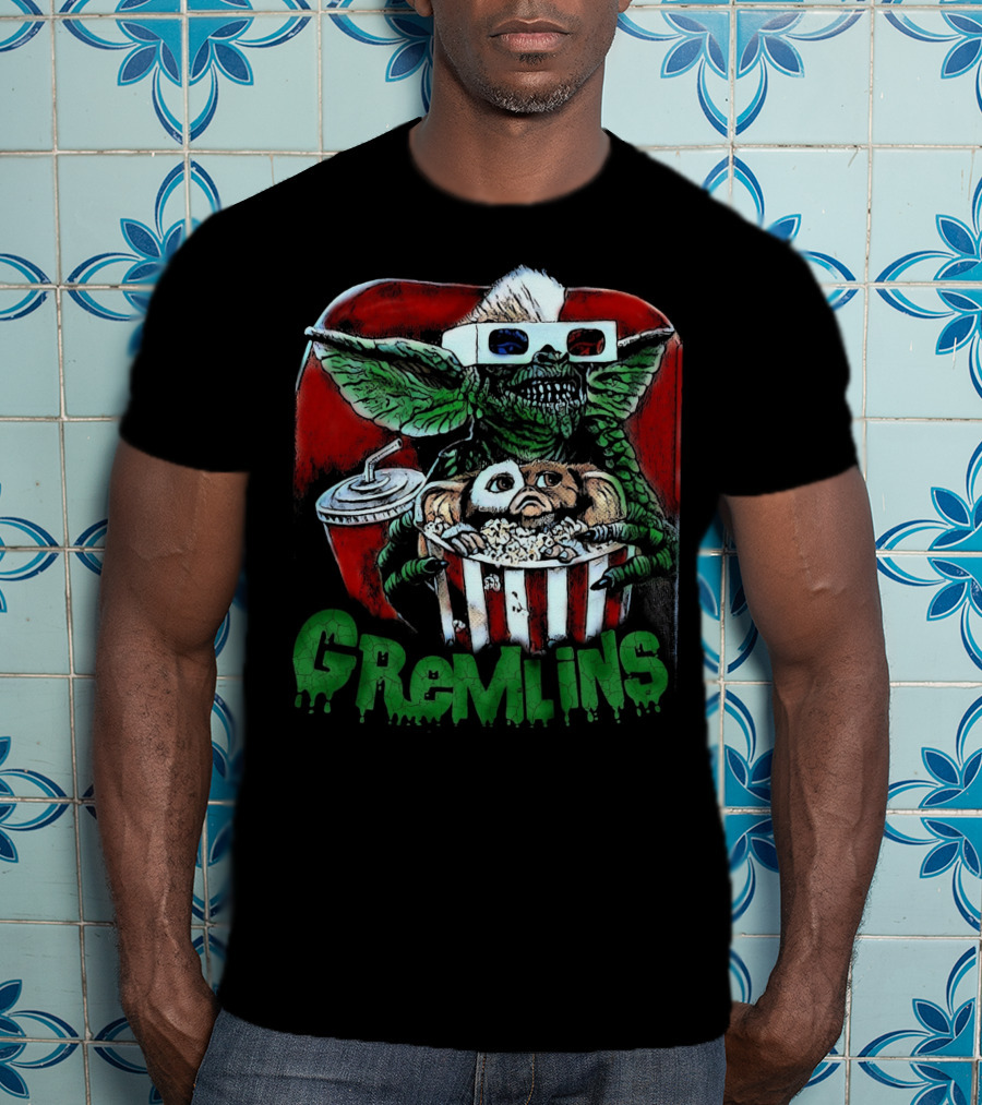 Gremlins Midnight Movie Popcorn Scene 3D Glasses T-Shirt