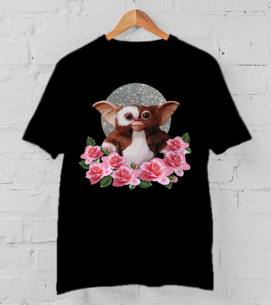 Mogwai Gizmo Glitter Moon With Pink Roses T-Shirt