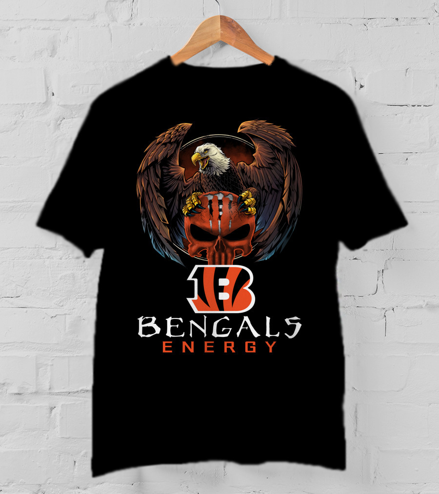 Cincinnati Bengals Energy Bald Eagle Skull T-Shirt