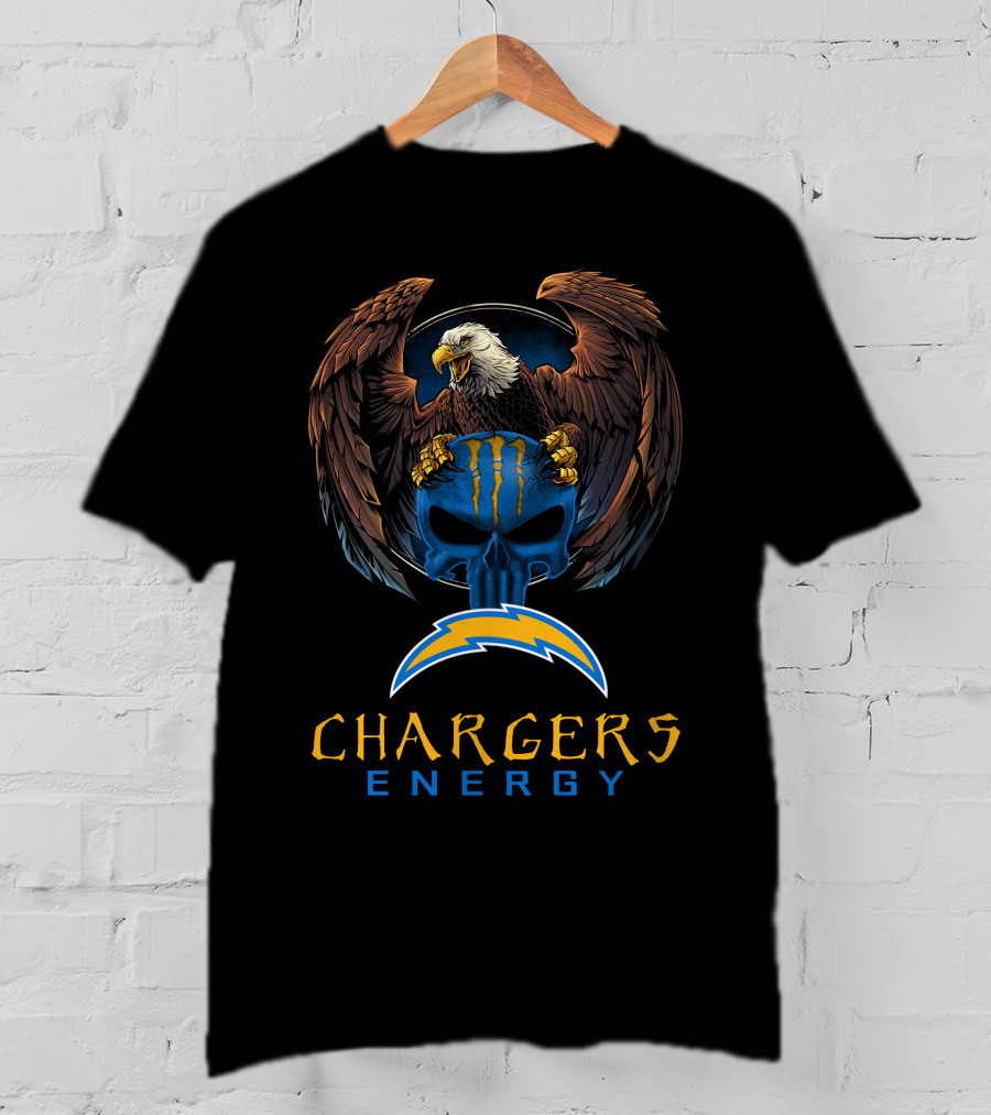 Los Angeles Chargers Energy Skull With Eagle And Monster Claw T-Shirt
