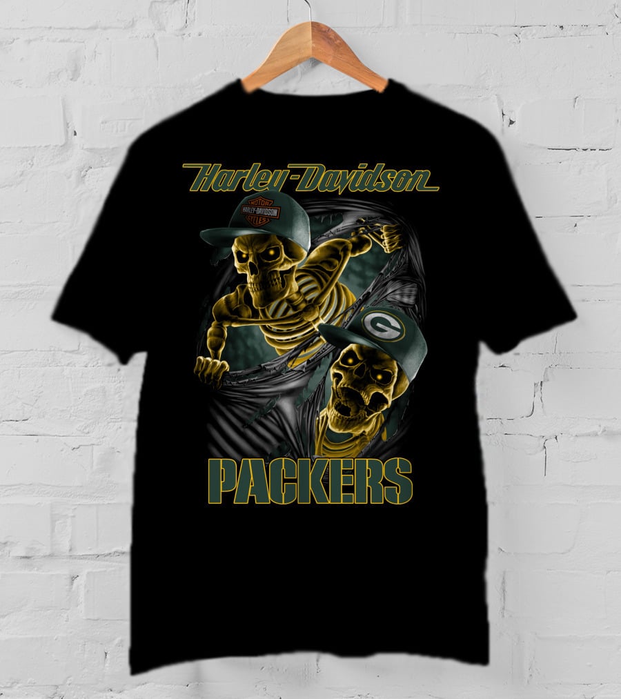 Harley Davidson Green Bay Packers Skeletons T-Shirt