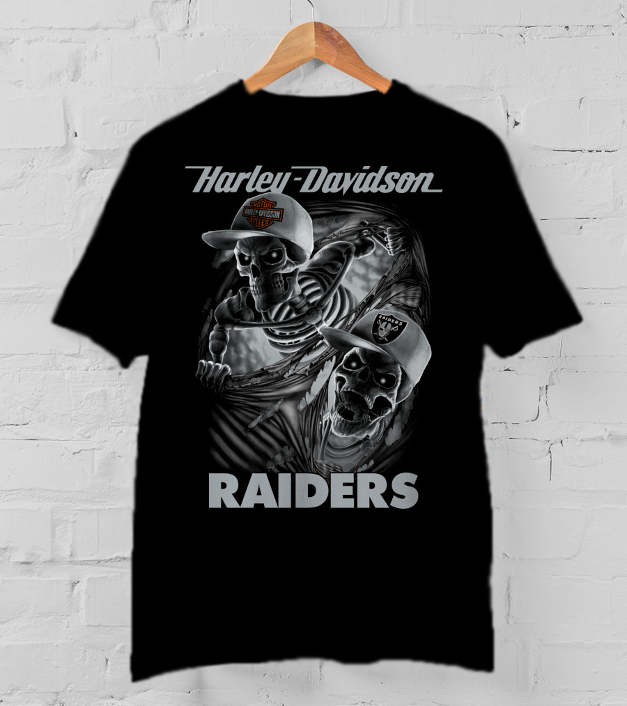 Harley Davidson Raiders Skeletons Las Vegas Raiders T-Shirt