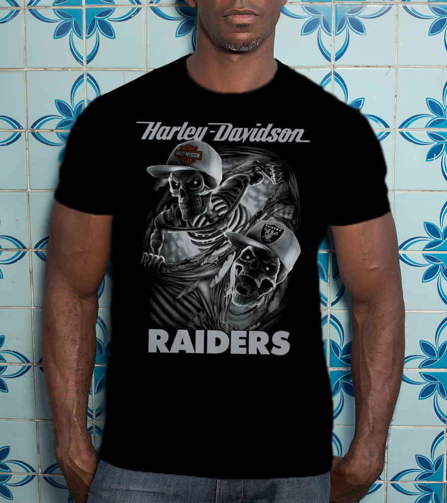 Harley Davidson Raiders Skeletons Las Vegas Raiders T-Shirt