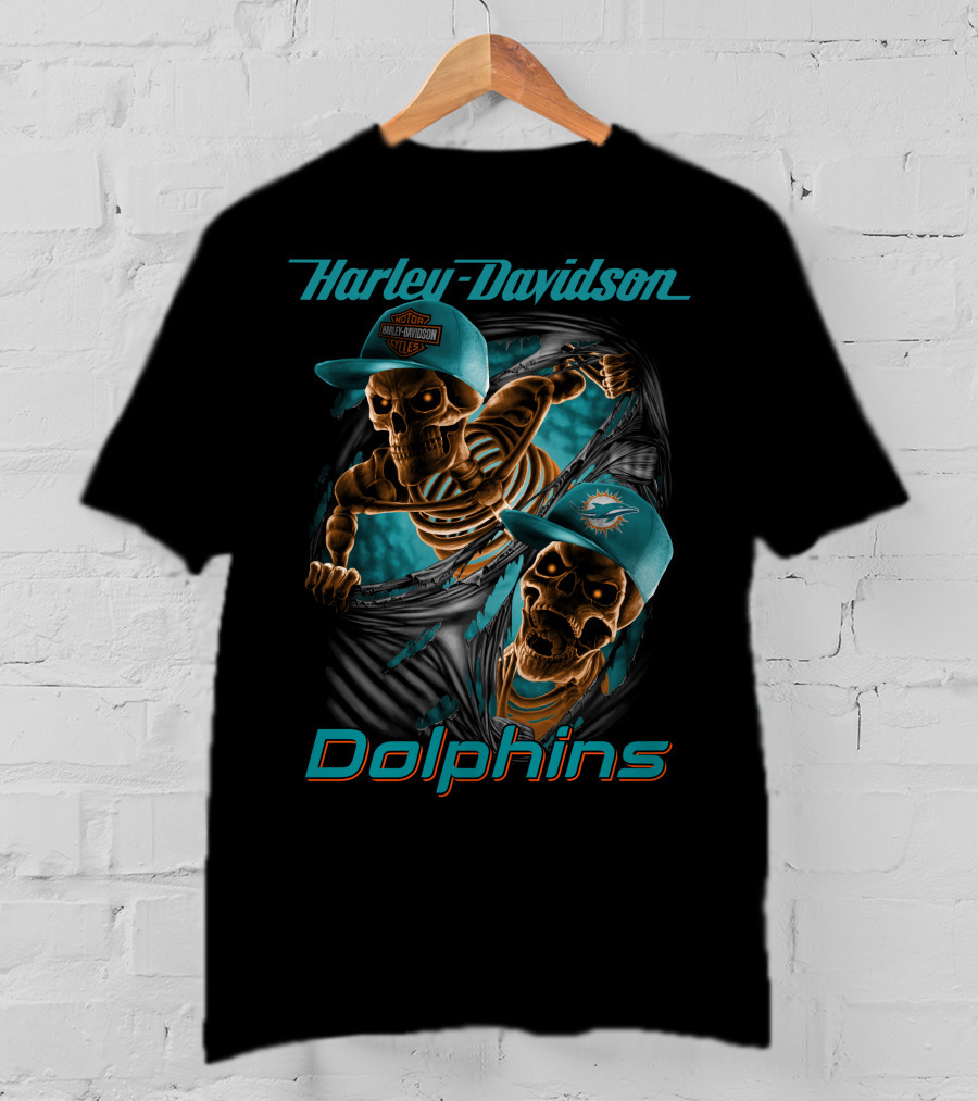 Harley Davidson Miami Dolphins Skeletons T-Shirt