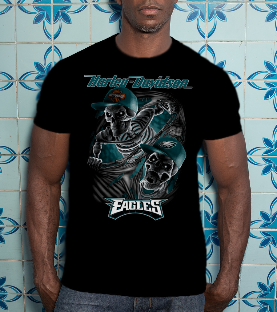 Harley Davidson Philadelphia Eagles Skeletons T-Shirt