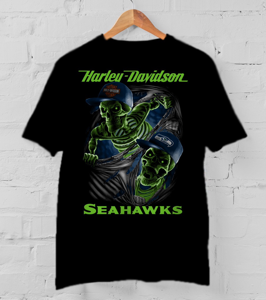 Harley Davidson Seattle Seahawks Skeletons T-Shirt