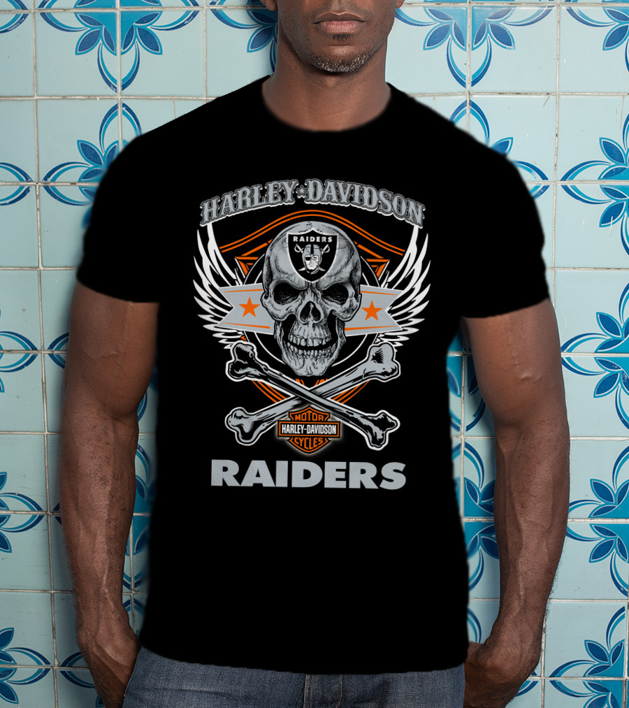 Harley Davidson Raiders Skull Las Vegas Raiders Motorcycles T-Shirt