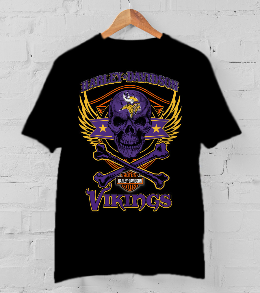 Harley Davidson Vikings Skull Minnesota Vikings Motorcycle Cycles T-Shirt