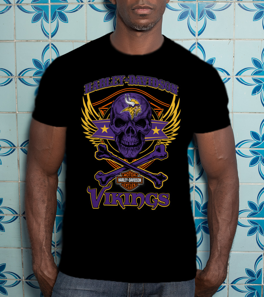 Harley Davidson Vikings Skull Minnesota Vikings Motorcycle Cycles T-Shirt