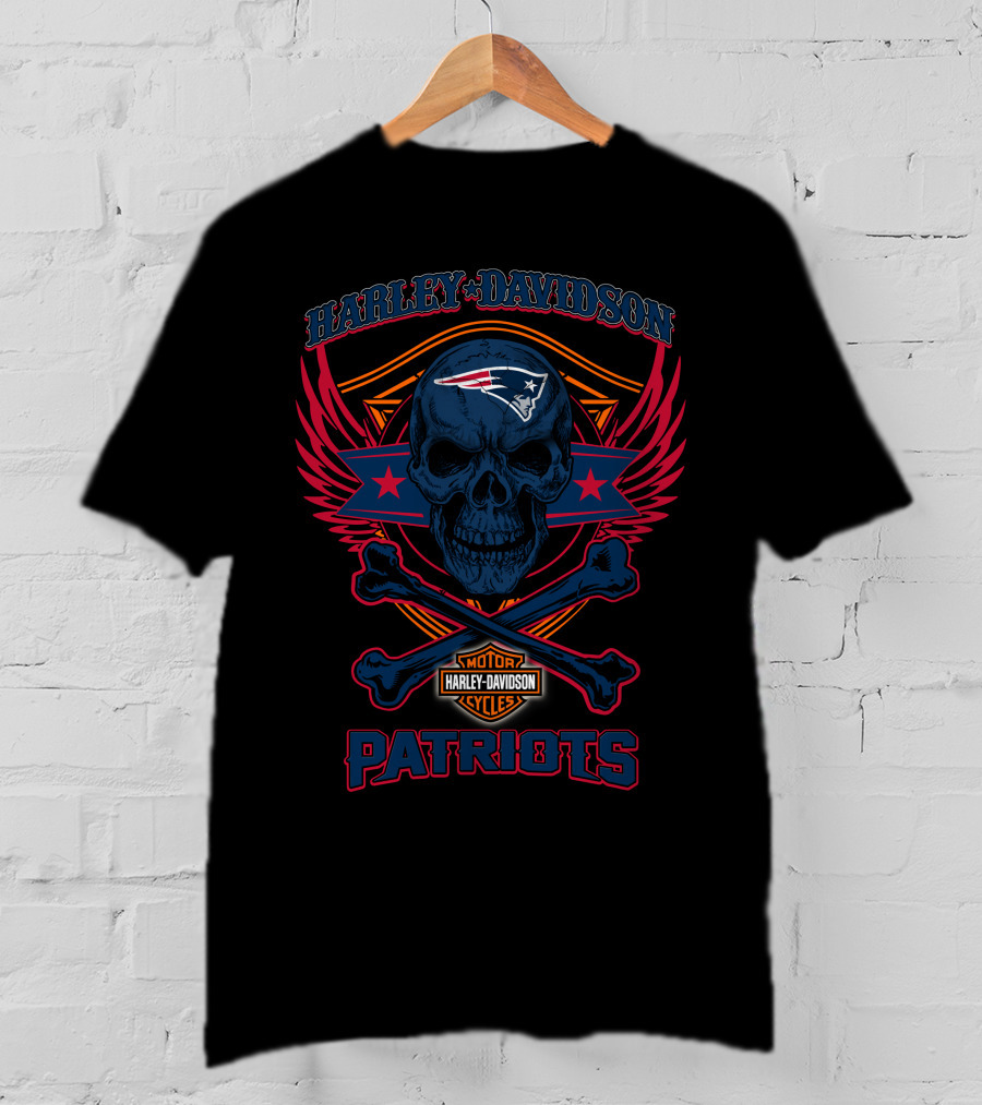 Harley Davidson New England Patriots Skull And Crossbones T-Shirt