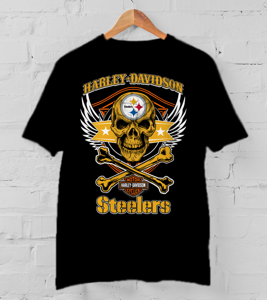 Harley Davidson Steelers Skull And Crossbones T-Shirt